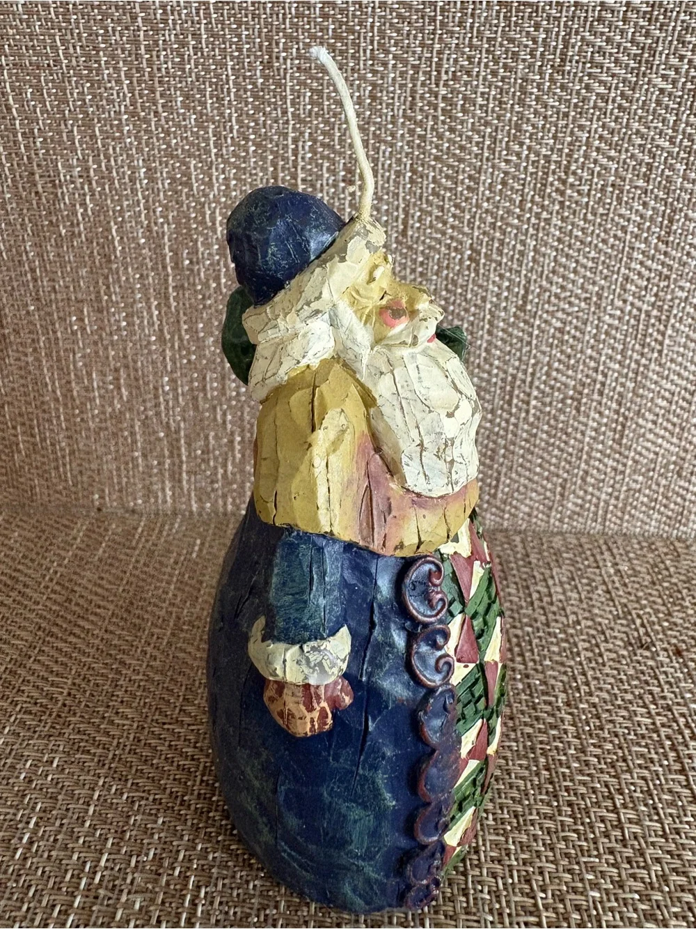 Vintage Santa Claus Single Wick Candle 4.5 Inches Tall Green Geometric Cute